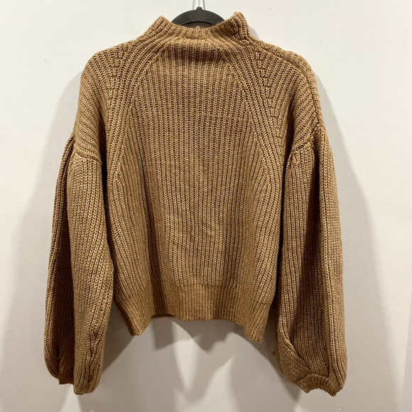 NWT Scoop Women's Cozy Mock Neck Sweater Balloon Sleeves Gray Brown Size Small - Picture 3 of 5